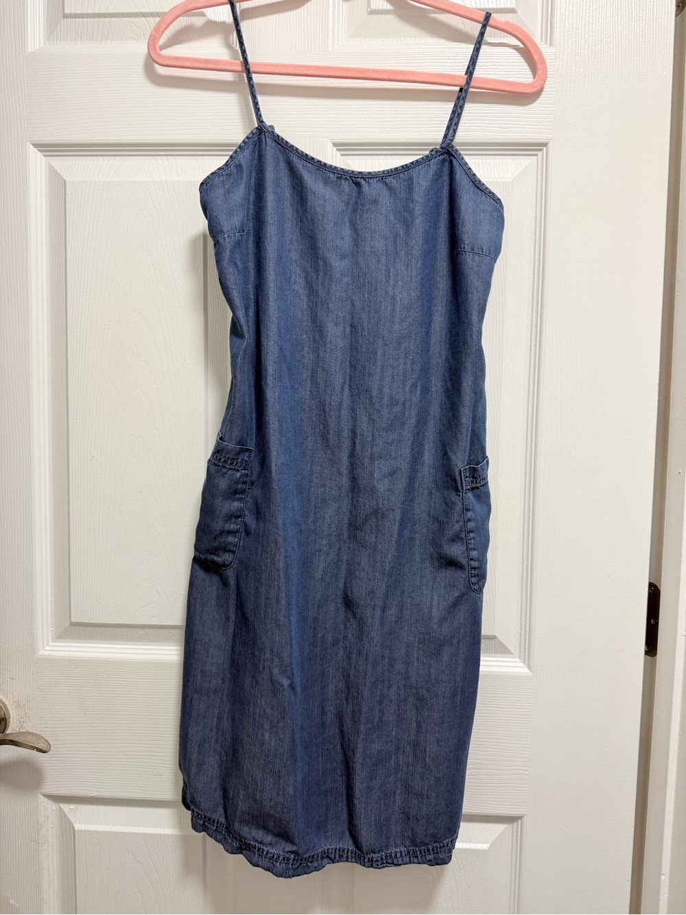 Calvin Klein Women's A-Line Slip Dress with Front Pockets, Denim Blue EUC 4